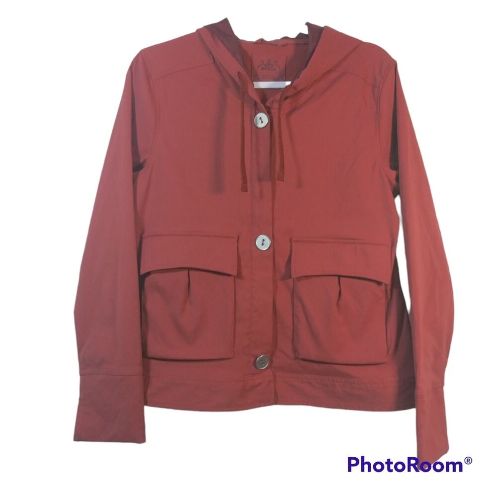 Prana Breathe Rust Red Hooded Utility Jacket Athleisure Outdoor Size Large